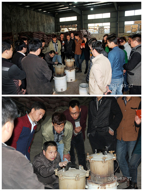 2015年03月27日合肥庐阳区食用菌协会学员在合肥立新菌种场培训学校现场实习食用菌菌种制作技术—— 液体菌种以及 一级母种培养基